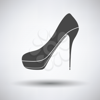 High heel shoe icon on gray background with round shadow. Vector illustration.