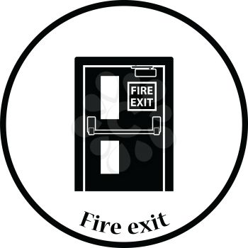 Fire exit door icon. Thin circle design. Vector illustration.