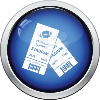 American football tickets icon. Glossy button design. Vector illustration.