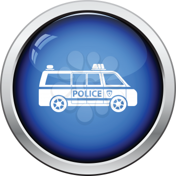 Police van icon. Glossy button design. Vector illustration.