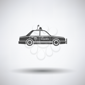 Police car icon on gray background with round shadow. Vector illustration.
