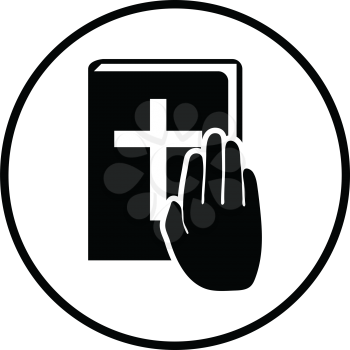 Hand on Bible icon. Thin circle design. Vector illustration.