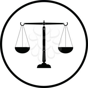 Justice scale icon. Thin circle design. Vector illustration.