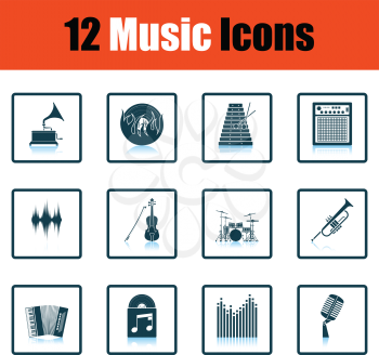 Set of musical icons. Shadow reflection design. Vector illustration.