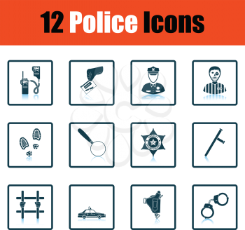 Set of police icons. Shadow reflection design. Vector illustration.