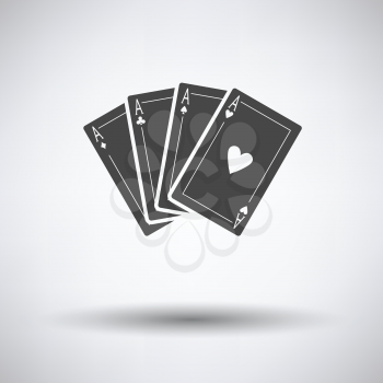 Set of four card icons on gray background with round shadow. Vector illustration.