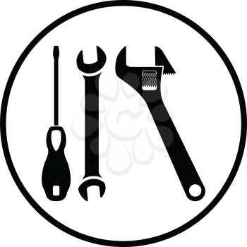 Wrench and screwdriver icon. Thin circle design. Vector illustration.