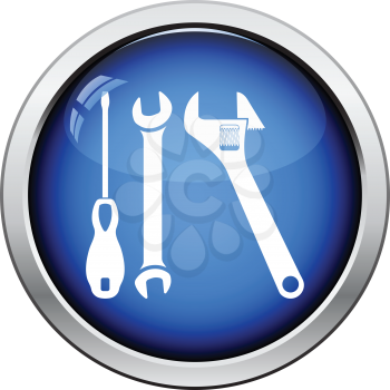 Wrench and screwdriver icon. Glossy button design. Vector illustration.