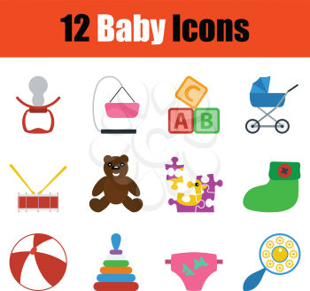 Baby icon set. Color flat design. Vector illustration.