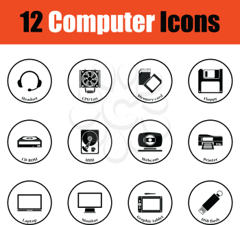Set of computer icons.  Thin circle design. Vector illustration.