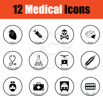 Medical icon set.  Thin circle design. Vector illustration.