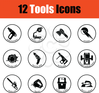 Tools icon set.  Thin circle design. Vector illustration.