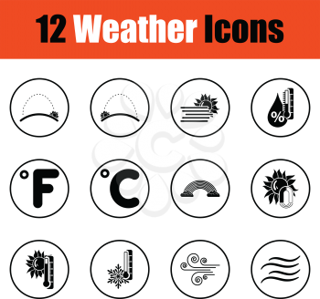 Set of weather icons.  Thin circle design. Vector illustration.