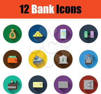 Flat design bank icon set in ui colors. Vector illustration.