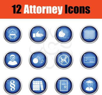 Set of attorney icons.   Glossy button design. Vector illustration.