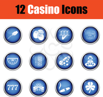 Casino icon set. Glossy button design. Vector illustration.