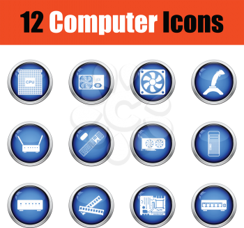 Set of computer icons.  Glossy button design. Vector illustration.