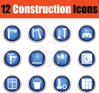 Construction icon set.  Glossy button design. Vector illustration.