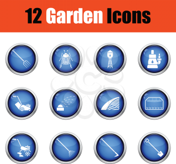 Set of gardening icons.  Glossy button design. Vector illustration.