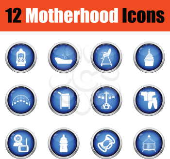 Set of motherhood icons. Glossy button design. Vector illustration.