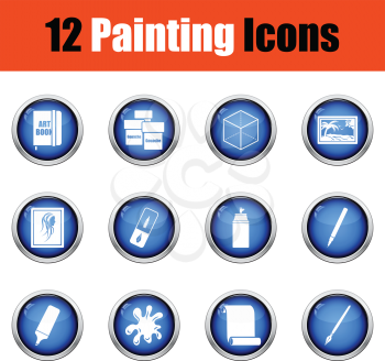 Set of painting icons.  Glossy button design. Vector illustration.