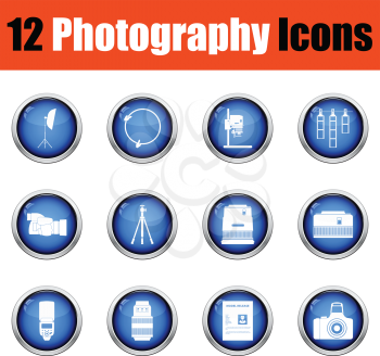 Photography icon set.  Glossy button design. Vector illustration.