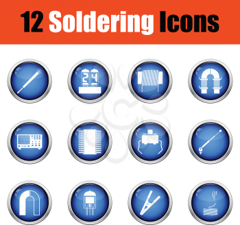 Set of twelve soldering  icons.  Glossy button design. Vector illustration.