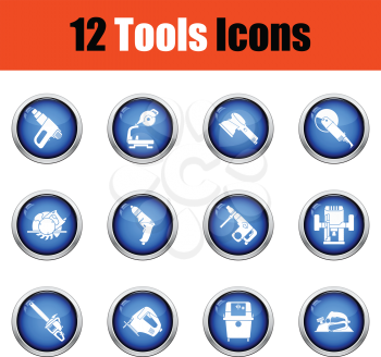 Tools icon set.  Glossy button design. Vector illustration.