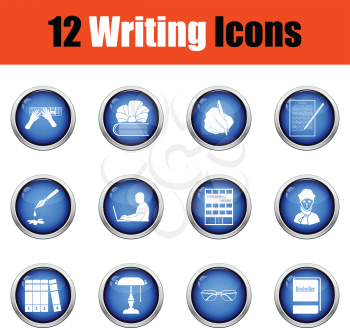 Set of writer icons. Glossy button design. Vector illustration.