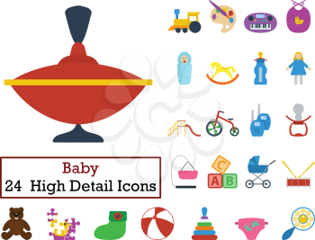 Set of 24 Baby Icons. Flat color design. Vector illustration.