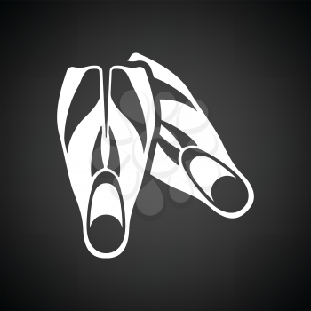 Icon of swimming flippers . Black background with white. Vector illustration.