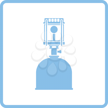 Camping gas burner lamp icon. Blue frame design. Vector illustration.
