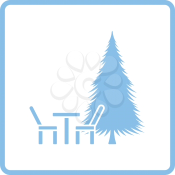 Park seat and pine tree icon. Blue frame design. Vector illustration.