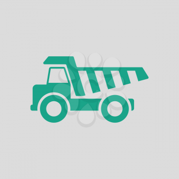 Icon of tipper. Gray background with green. Vector illustration.