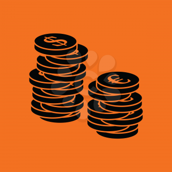 Stack of coins  icon. Orange background with black. Vector illustration.