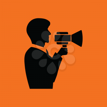 Man with mouthpiece icon. Orange background with black. Vector illustration.