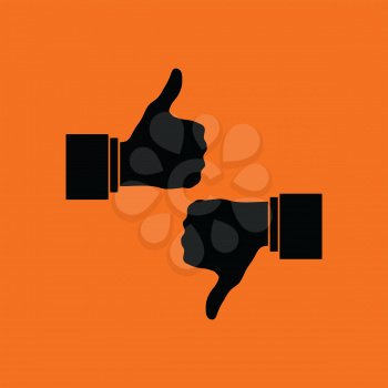 Like and dislike icon. Orange background with black. Vector illustration.