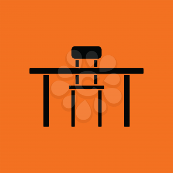 Table and chair icon. Orange background with black. Vector illustration.