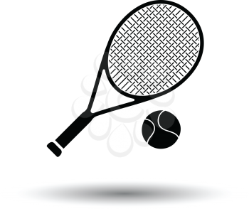 Tennis rocket and ball icon. White background with shadow design. Vector illustration.