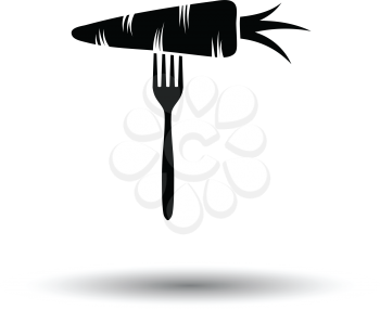 Diet carrot on fork icon. White background with shadow design. Vector illustration.
