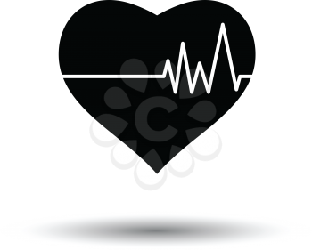 Heart with cardio diagram icon. White background with shadow design. Vector illustration.