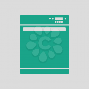 Kitchen dishwasher machine icon. Gray background with green. Vector illustration.