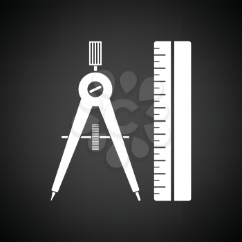 Compasses and scale icon. Black background with white. Vector illustration.