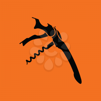 Waiter corkscrew icon. Orange background with black. Vector illustration.