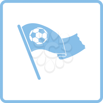 Football fans waving flag with soccer ball icon. Blue frame design. Vector illustration.