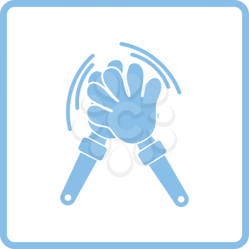 Football fans clap hand toy icon. Blue frame design. Vector illustration.