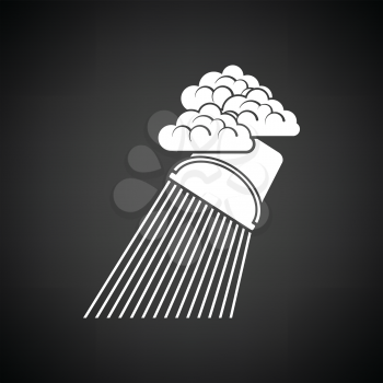 Rainfall like from bucket icon. Black background with white. Vector illustration.