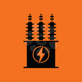 Electric transformer icon. Orange background with black. Vector illustration.