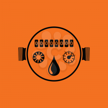 Water meter icon. Orange background with black. Vector illustration.