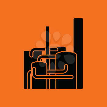 Chemical plant icon. Orange background with black. Vector illustration.
